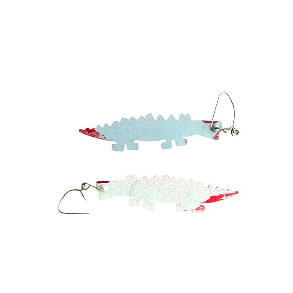 Alligator Earrings for Pierced Ears Red Lightweight Dangle Drop Crocodile - Picture 3 of 3